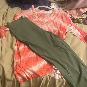 Style & Co Red Tie-Dye hooded top and green Style & Co pants
